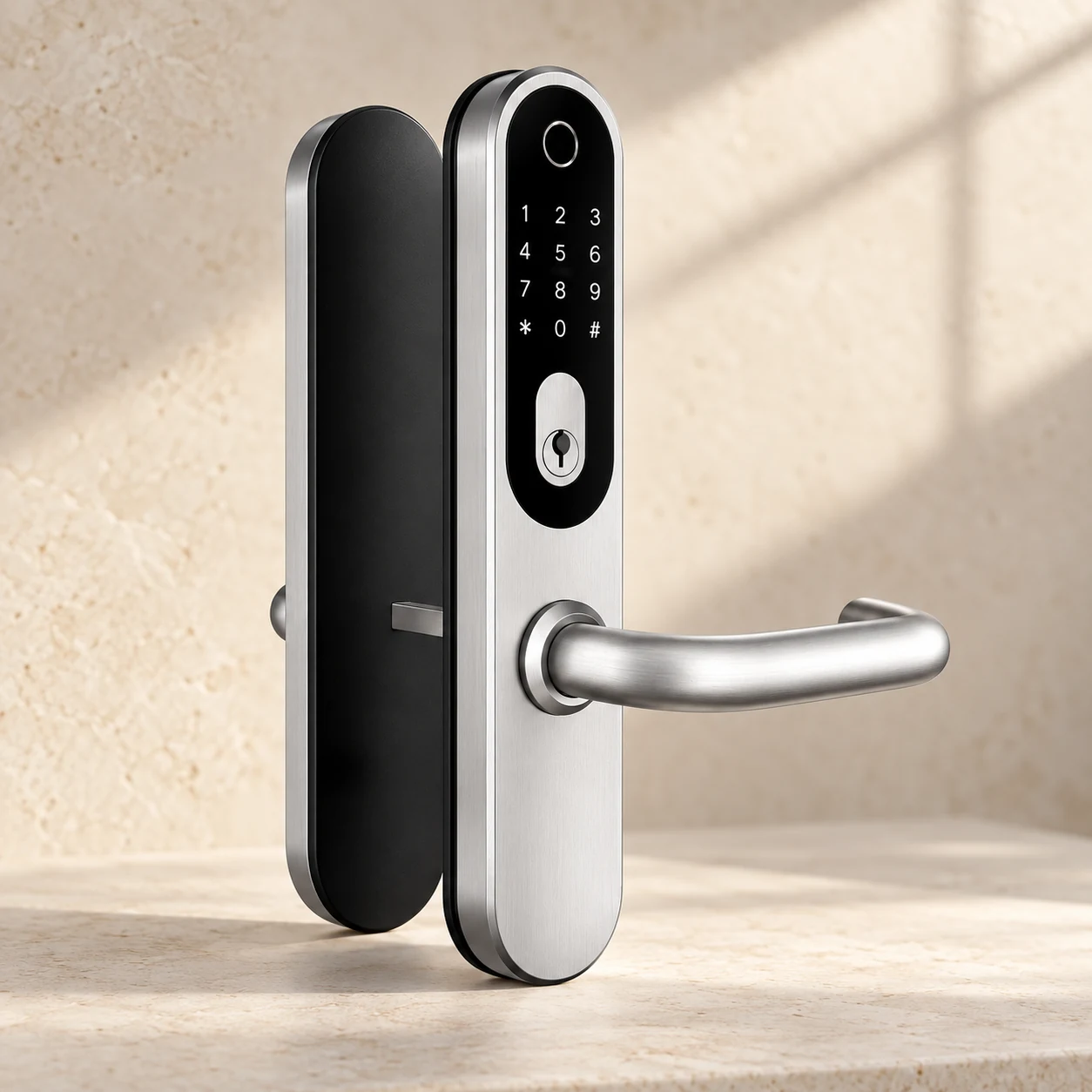 Digital escutcheon in satin stainless steel