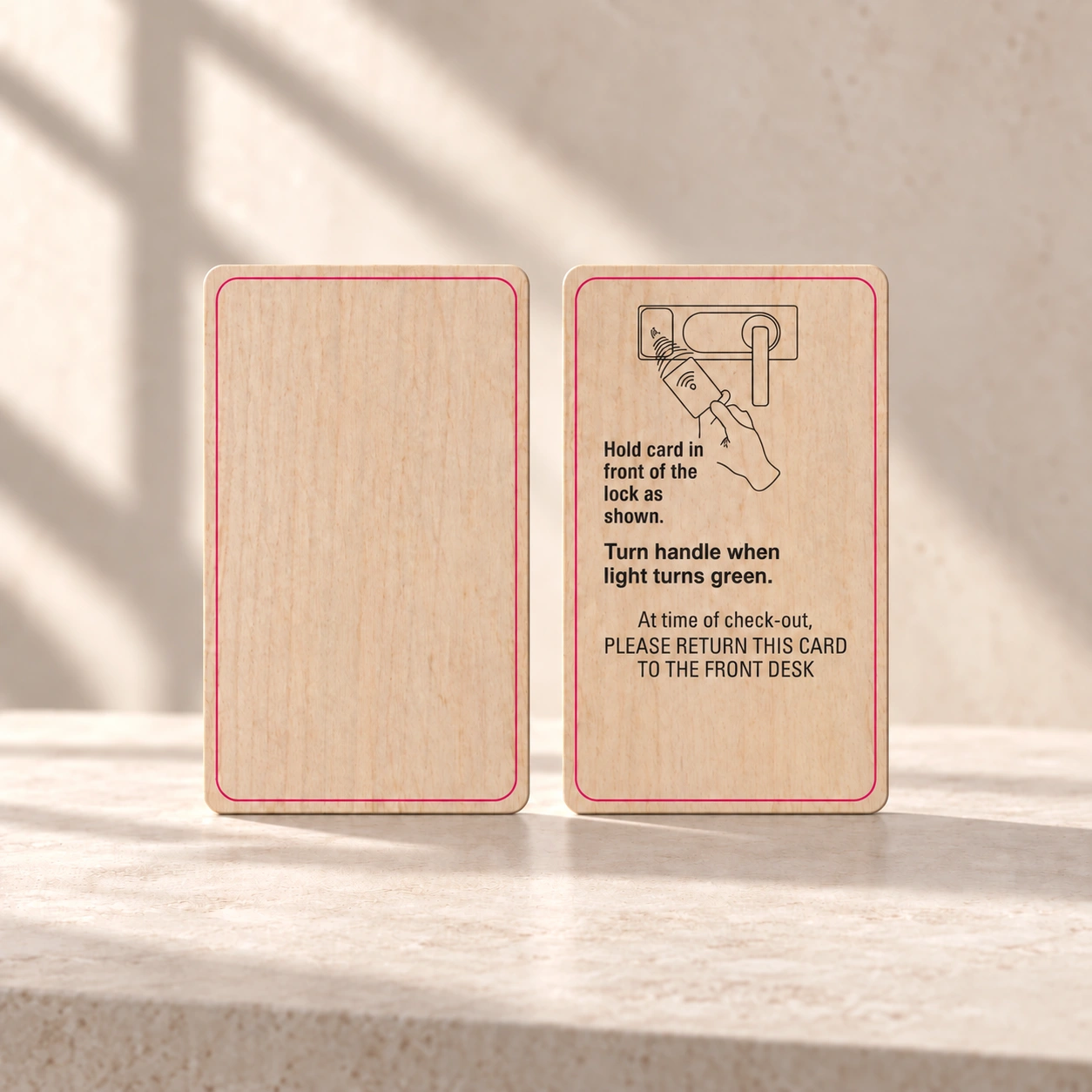 Wood hotel card in natural wood